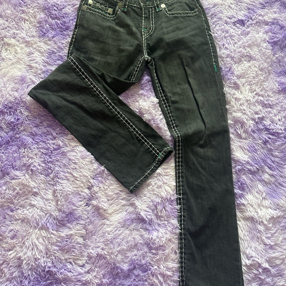 True Religion Black Men's Straight Jeans with Contrast Stitching